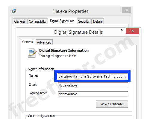 Screenshot of the Lanzhou Itanium Software Technology Co., Ltd. certificate